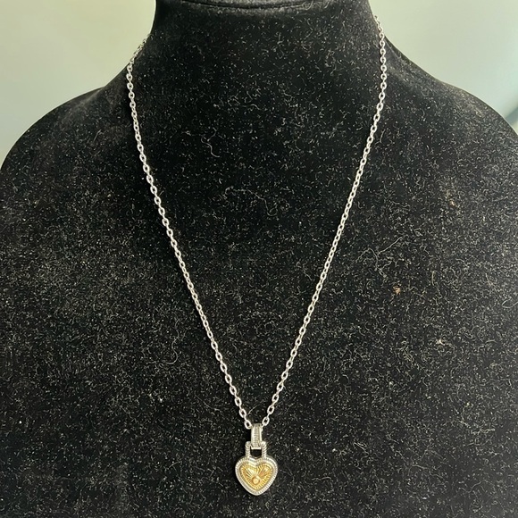 Silvertone & Goldtone 16” Heart Pendant Necklace with 3”extender - Picture 3 of 5